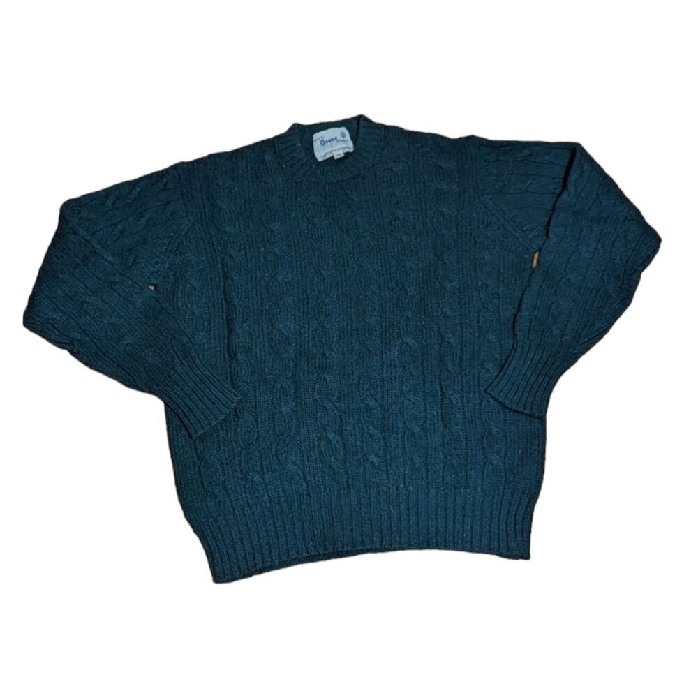 Deans Of Scotland Pure Scottish Shetland Wool Cable Knit Green Sweater Size 36